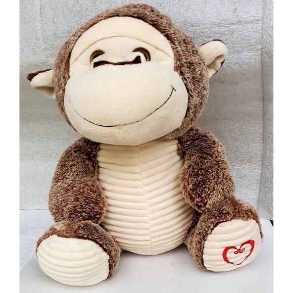Kellytoy Brown Plush Monkey 14" Stuffed Animal Heart Logo Foot Soft Toy Gift - Picture 3 of 11